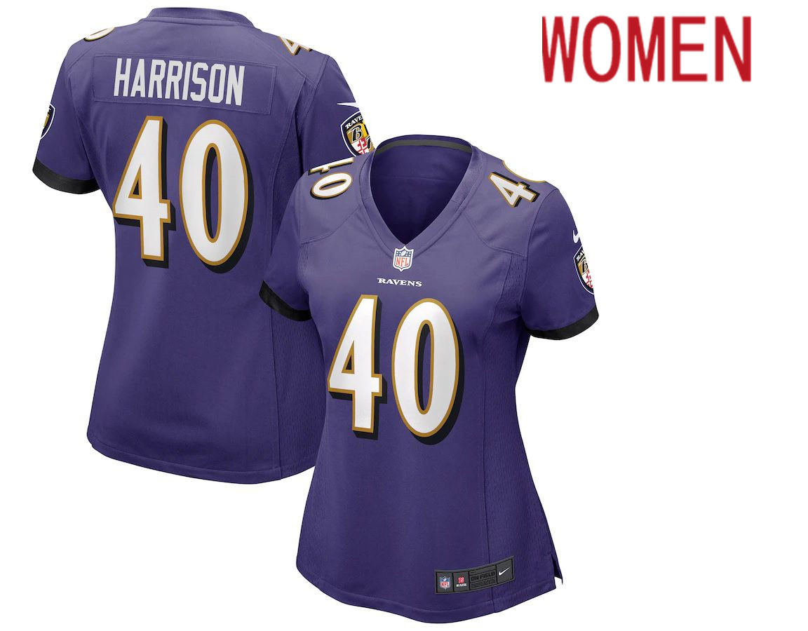 Women Baltimore Ravens #40 Malik Harrison Nike Purple Game NFL Jersey->women nfl jersey->Women Jersey